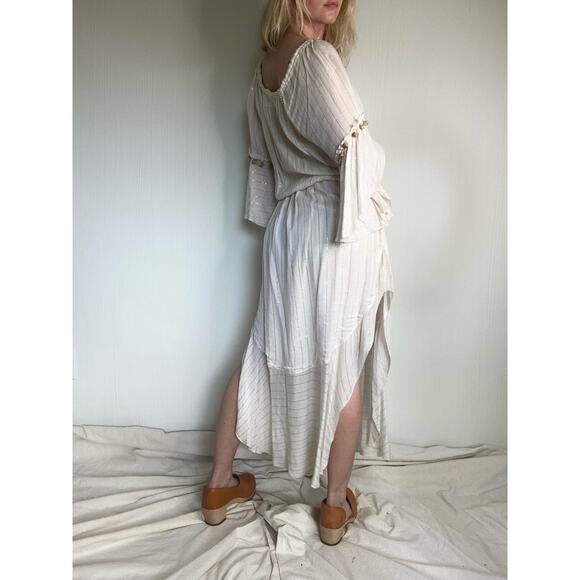 SAYLOR Grecian Goddess Ivory Gauze Off Shoulder Bell Sleeve Maxi Dress US SMALL - Picture 9 of 16